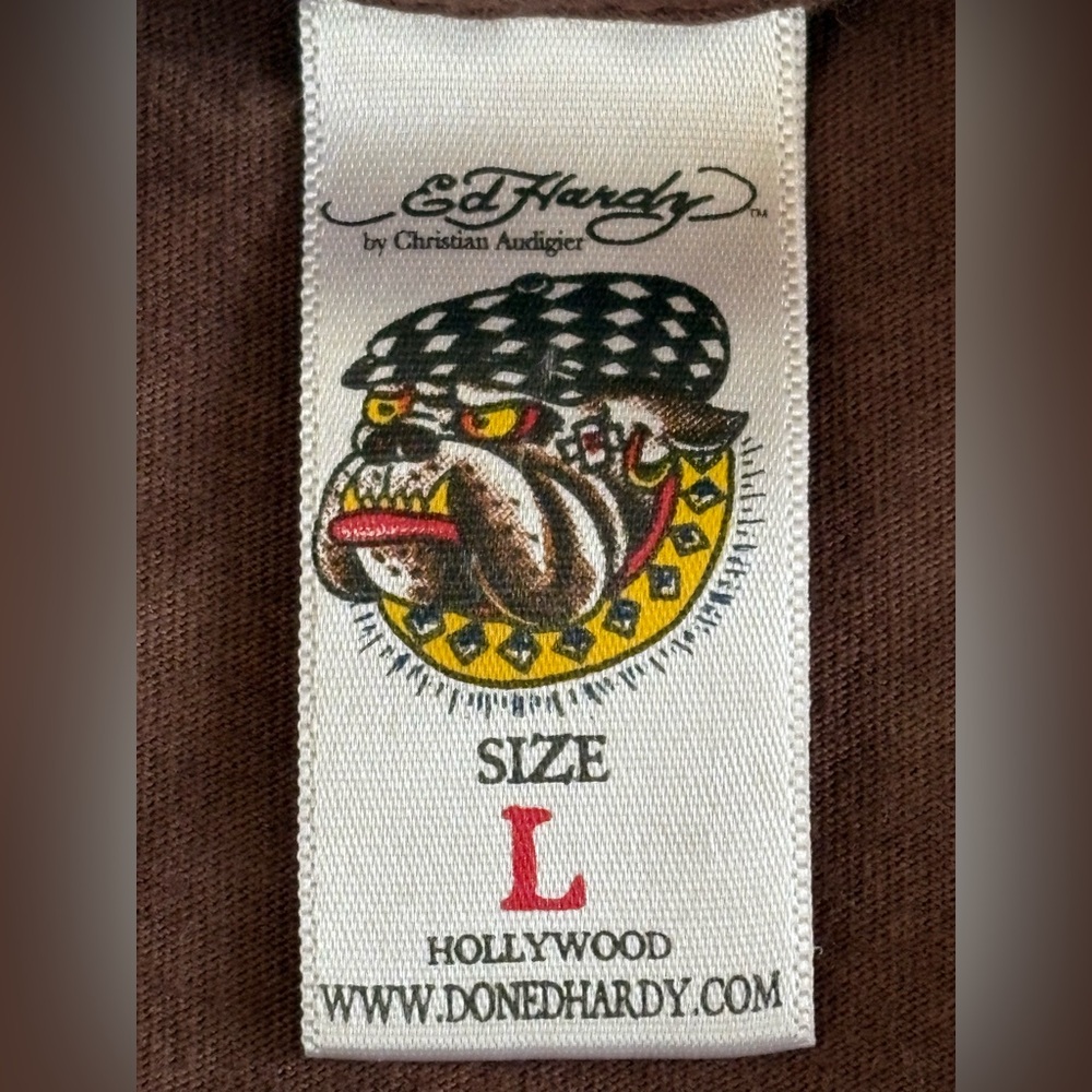 Ed Hardy - Y2K Era Brown Skull Graphic Tee - Size L - Picture 9 of 15